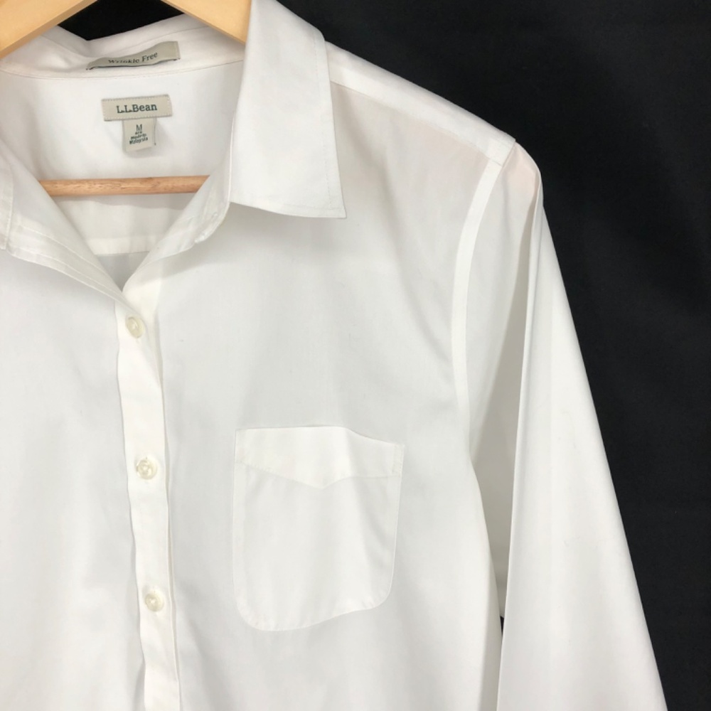 LL Bean Mens Button Front Shirt Size Medium Regular White Wrinkle‎ Free Pocket - Picture 5 of 12